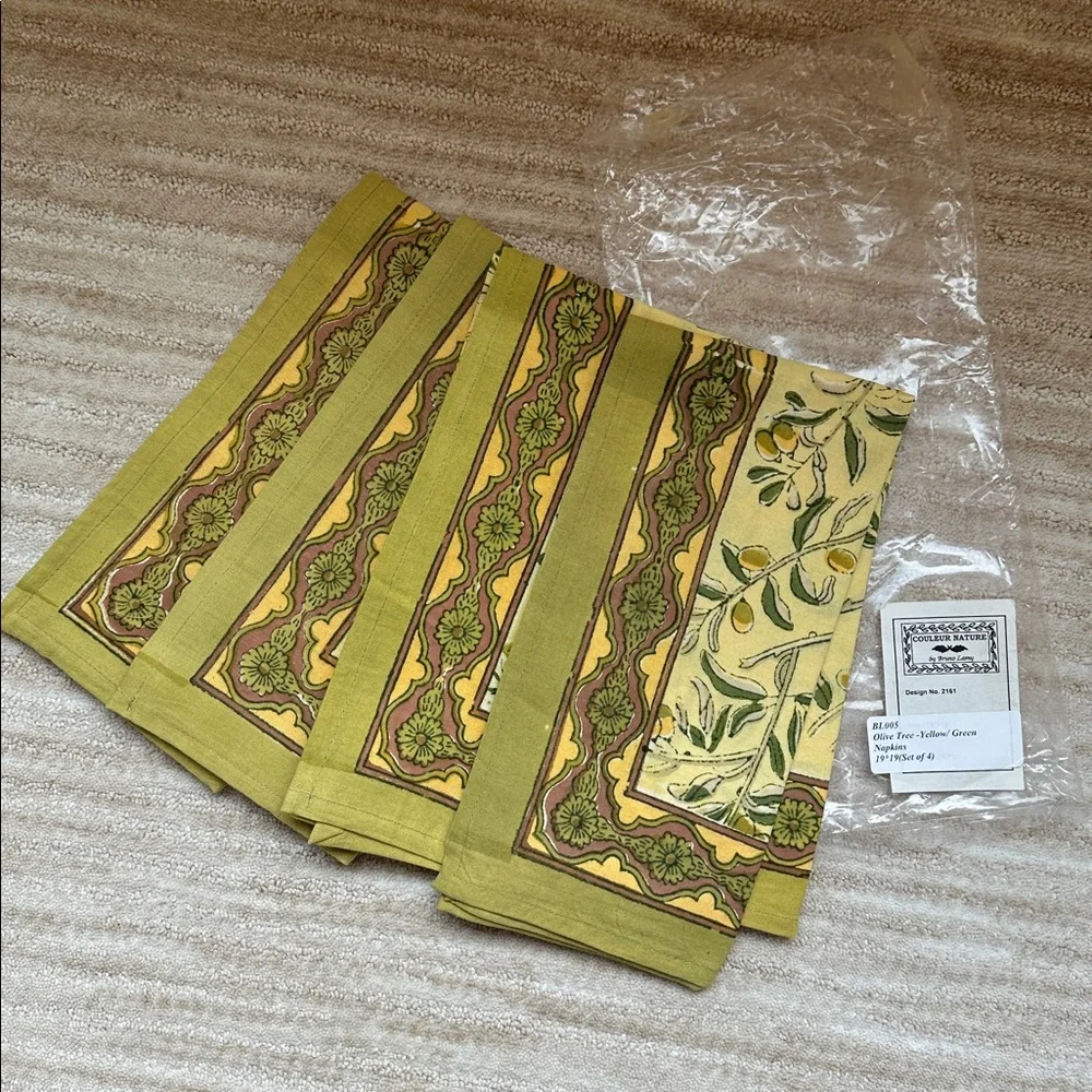 Set of 4 Couleur Nature Olive Tree Napkins Yellow/Green Designed by Bruno Lamy